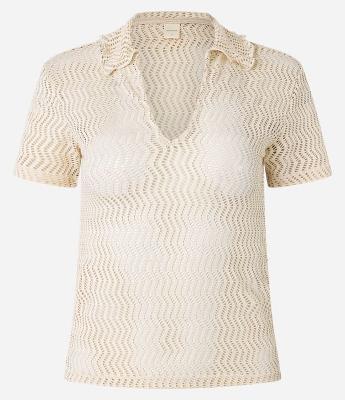 Blusa Slim com Efeito Macramê e Gola Polo