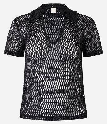 Blusa Slim com Efeito Macramê e Gola Polo