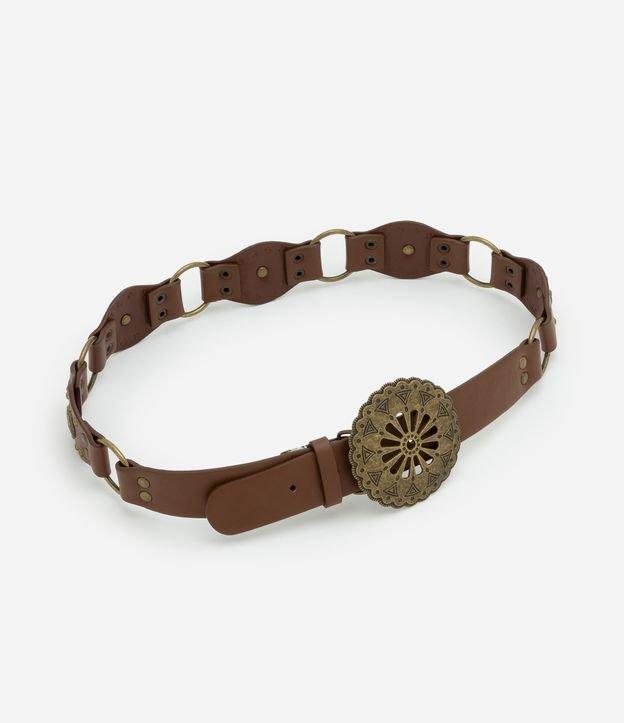 Cinto Western Largo em PU com Tachas e Fivela Redonda - 1