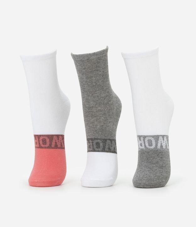 Kit 03 Meias Cano Médio Esportivas em Algodão com Lettering Work Out - 1