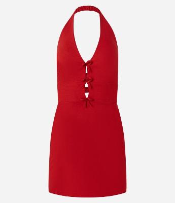 Vestido Curto em Bengaline com Lacinhos Frontais e Costas Abertas