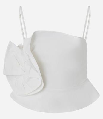 Blusa Peplum Cropped em Bengaline com Flor de Tecido