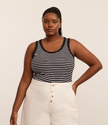 Blusa Regata em Ribana com Listras Curve & Plus Size