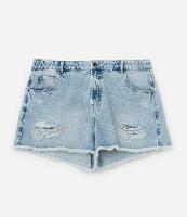 Short Boyfriend em Jeans com Puídos e Bordado de Guarda Sol Curve & Plus Size - 1