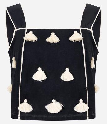 Blusa em Algodão com Linho com Tassels Aplicados