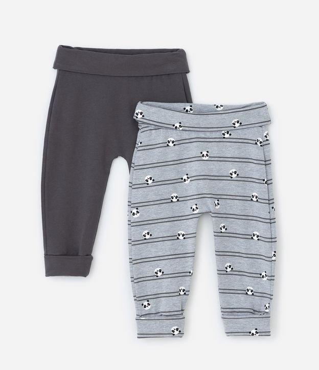 Kit 02 Calças Infantis com Cós Dobrável e Estampa Panda - Tam 0 a 18 meses - 1