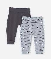 Kit 02 Calças Infantis com Cós Dobrável e Estampa Panda - Tam 0 a 18 meses - 1