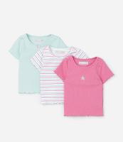 Kit 03 Camisetas Infantil Lisas e Listrada com Barra Frufru - Tam 1 a 6 - 1