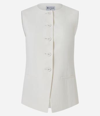 Colete Longo com Gola Redonda e Botões Forrados