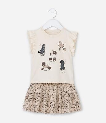 Conjunto Infantil com Estampa de Poddles - Tam1 a 6 Anos