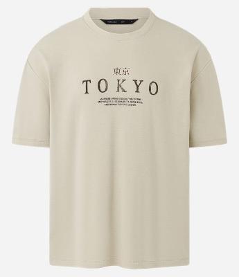 Camiseta Boxy em Cotton com Ideogramas e Lettering Tokyo