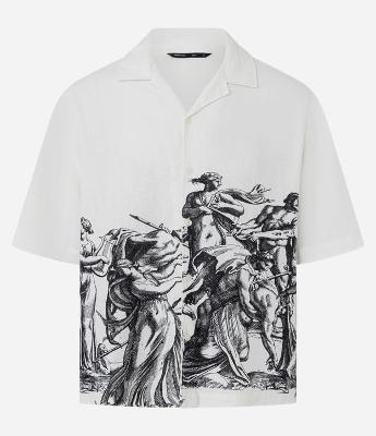 Camisa Boxy em Viscolinho com Estampa Romana