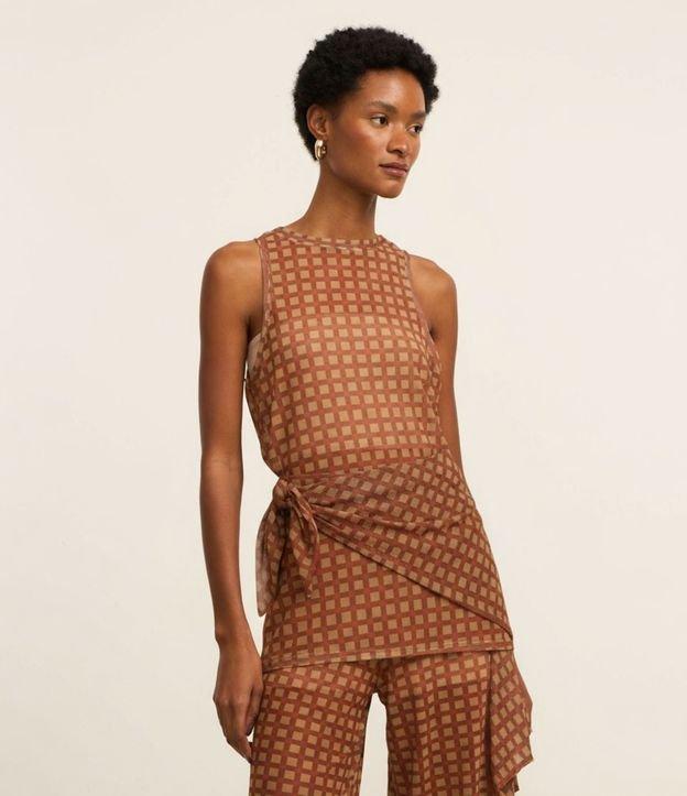 Blusa Túnica em Tule com Estampa Quadriculada - 2