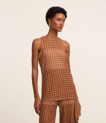 Blusa Túnica em Tule com Estampa Quadriculada