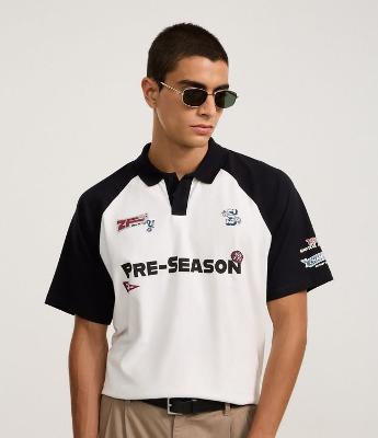 Camiseta Boxy em Algodão com Gola Polo e Estampa Pre-Season
