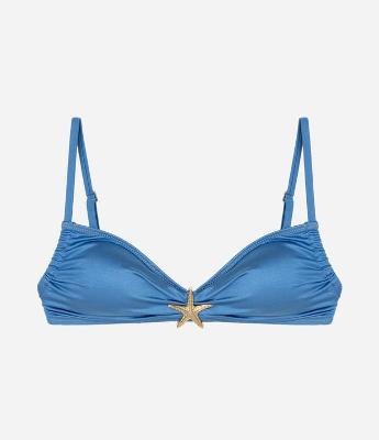 Biquíni Top em Microfibra Brilhante com Lateral Franzida e Aviamento de Estrela