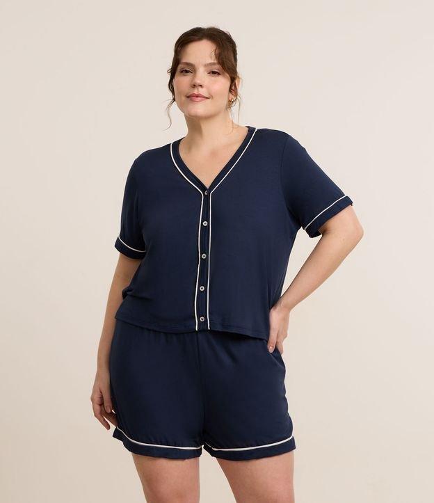 Pijama Curto em Viscolycra com Botões Frontais e Viés Contrastante Curve & Plus Size - 3