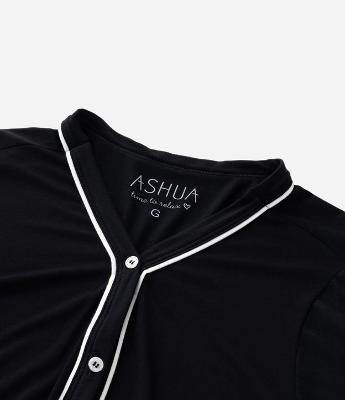 Pijama Curto em Viscolycra com Botões Frontais e Viés Contrastante Curve & Plus Size