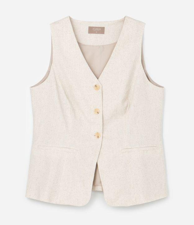 Colete Alfaiataria em Viscolinho com Botões e Bolsos Curve & Plus Size - 1