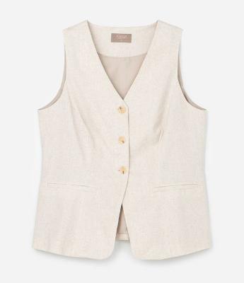 Colete Alfaiataria em Viscolinho com Botões e Bolsos Curve & Plus Size