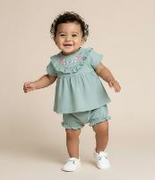 Conjunto Infantil com Estampa Floral Liberty Texturizado - Tam 0 a 18 Meses - 2