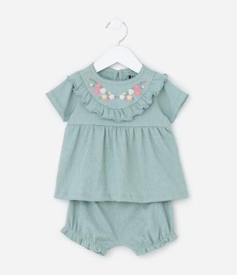 Conjunto Infantil com Estampa Floral Liberty Texturizado - Tam 0 a 18 Meses