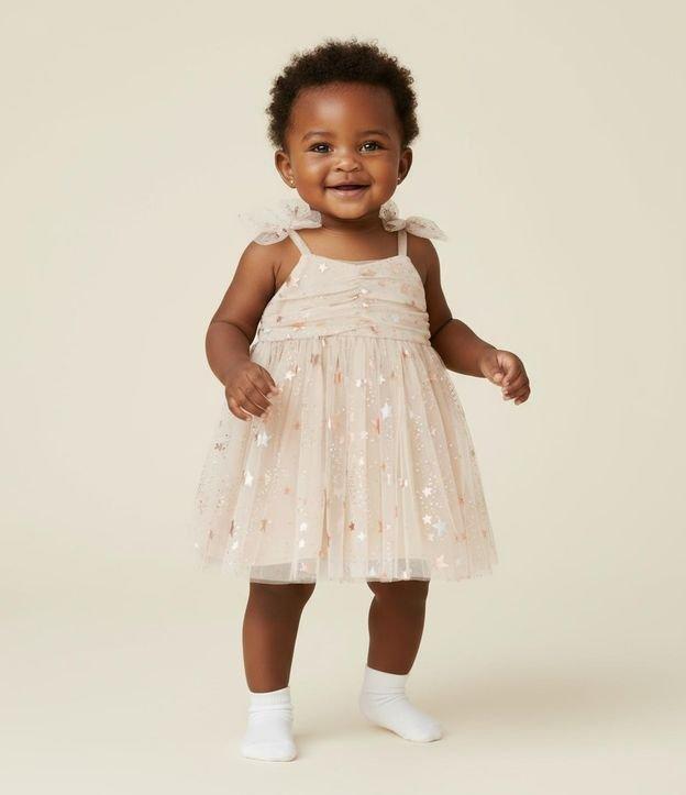Vestido Infantil com Tule de Estrelas e Calcinha - Tam 3 a 18 Meses - 2