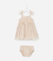Vestido Infantil com Tule de Estrelas e Calcinha - Tam 3 a 18 Meses - 1