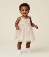 Vestido Infantil com Tule de Estrelas e Calcinha - Tam 3 a 18 Meses - 2