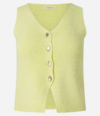 Blusa Texturizada em Tricô com Decote V e Botões Irregulares