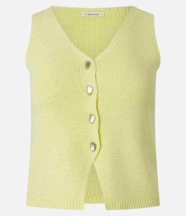 Blusa Texturizada em Tricô com Decote V e Botões Irregulares - 1