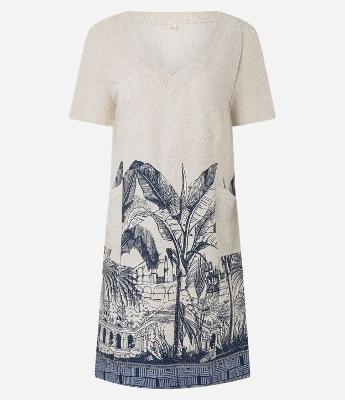 Vestido T-Shirt Curto em Viscolinho com Estampa Arco da Lapa