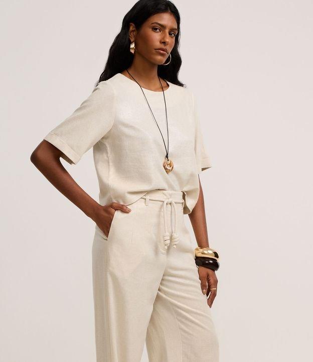 Calça Pantalona em Viscolinho com Cinto Corda - 2