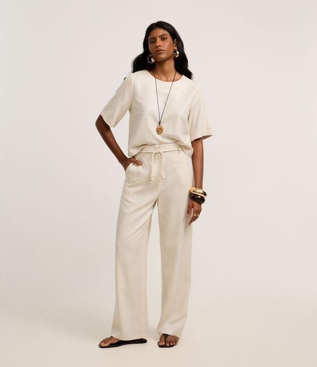 Calça Pantalona em Viscolinho com Cinto Corda - 3