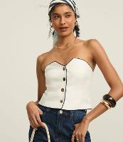 Blusa Alfaiatada Sem Alça com Botões e Vieses Contrastantes - 1