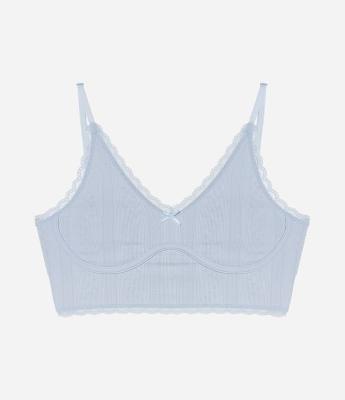 Sutiã Top Seamless Texturizado com Rendinha e Costura Abaixo do Busto