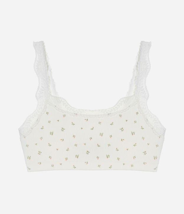 Sutiã Top Seamless Texturizado com Rendinha e Estampa Floral - 1