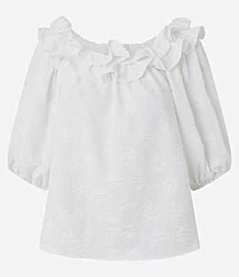 Blusa Texturizada Ombro a Ombro com Babado