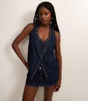 Colete Frente Única em Jeans com Tachas e Barra V - 2