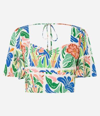 Blusa Cropped em Chalis com Estampa Floral
