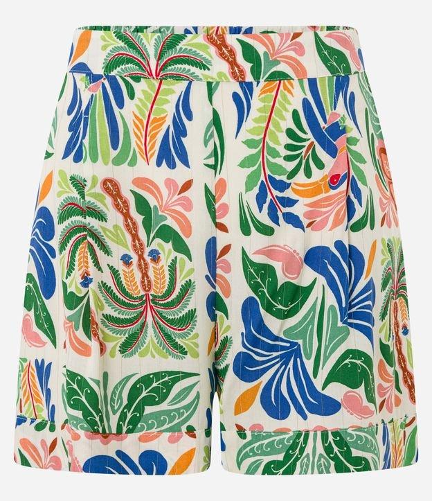 Short Curto em Viscose com Estampa de Folhagem e Barra Dobrada - 1