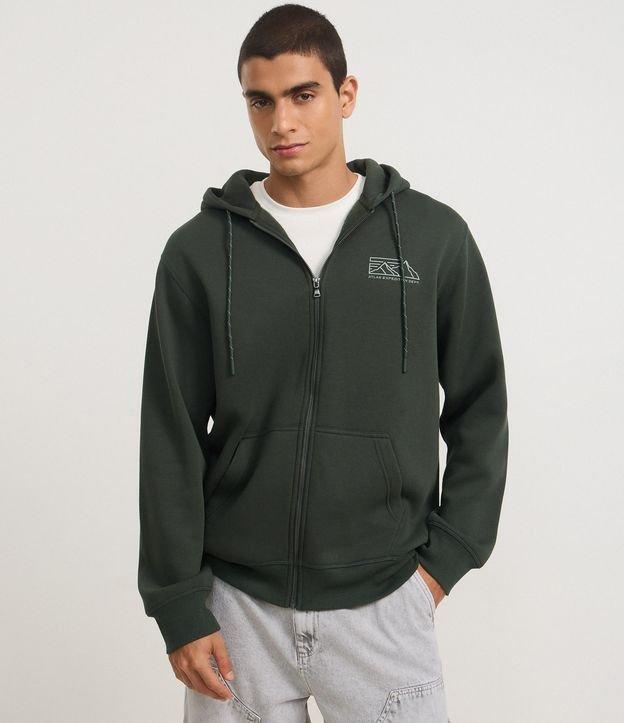 Casaco Canguru em Moletom com Capuz e Estampa de Montanha - 1