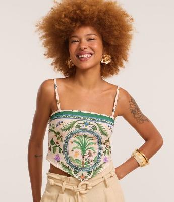 Blusa de Alça com Barra em V e Estampa Tropical