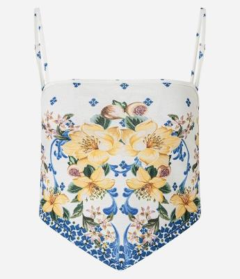 Blusa Curta com Alcinha Ajustável Textura e Estampa Floral