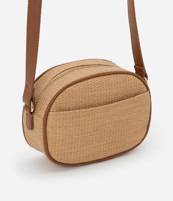 Bolsa Câmera Bag Transversal Pequena com Textura de Palha