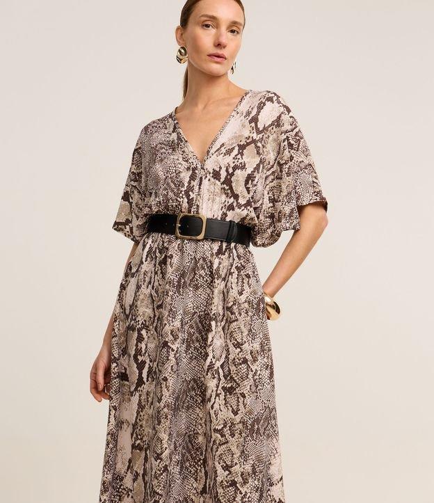 Vestido Evasê Longo em Crepe com Estampa Serpente - 2