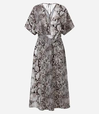 Vestido Evasê Longo em Crepe com Estampa Serpente