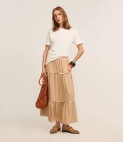 Saia Evasê em Viscolinho com Viés Contrastante Franzido - 1