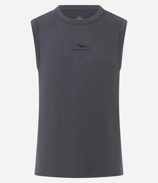 Regata Muscle em Ribana com Estampa Frontal Bordada - 1
