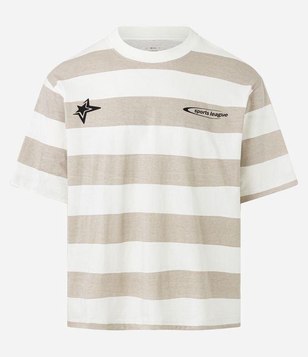 Camiseta Boxy em Algodão com Estampa e Listras - 1